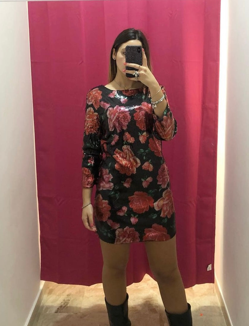 Vestito con fiori in paillettes