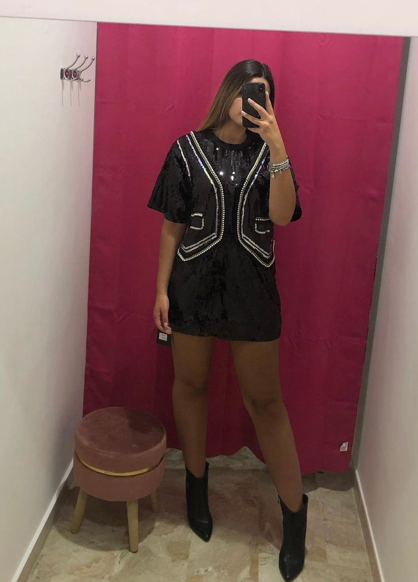 Mini dress con paillettes e perle